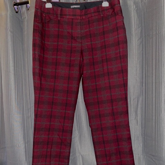 Express Burgundy Low Rise Plaid Editor Pants - Picture 1 of 4